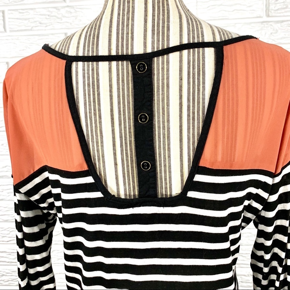Striped Top w/Sheer Coral Neckline Open Back - Picture 8 of 8